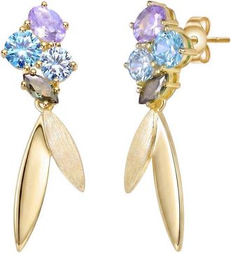 Rachel Glauber 14K Plated Cz Leaf Design Earrings