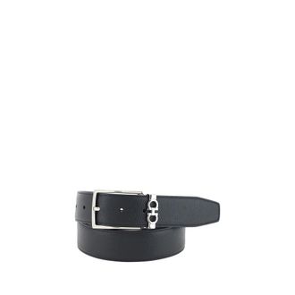 Ferragamo Reversible Calf Leather with Gancini Buckle Belt - Black