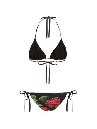 Dolce & Gabbana Rose Print Triangle Bikini - Black