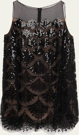 Oscar De La Renta Fern Embroidered Sleeveless Mini Shift Dress
