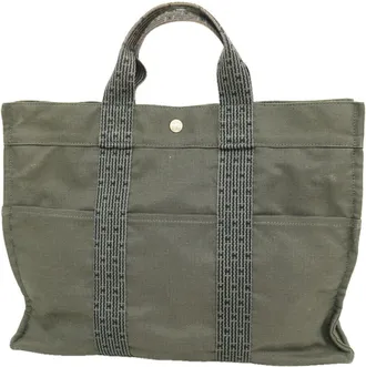 Herm&egrave;s Gray Nylon Tote Bag (Pre-Owned)