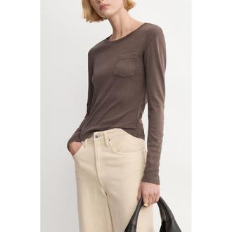 Mango Regular Fit Long Sleeve Cotton T-Shirt in Brown at Nordstrom, Size Xx-Small
