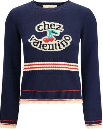 Valentino Womens Chez Knit Sweater - Dark Blue Cotton - Size Large
