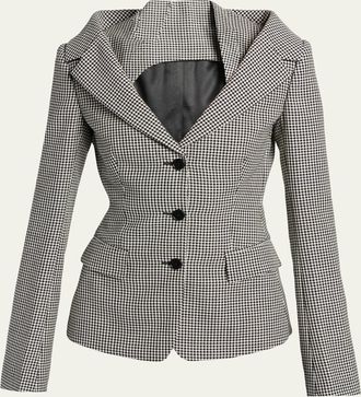 Alexander McQueen Gingham Off-The-Shoulder Single-Breasted Jacket