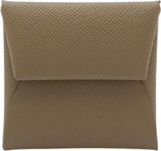 Herm&egrave;s Pre-owned Bastia Coin Case Leather Etoupe - Dames - Vintage Accessoires - Beige - ONE Size - Leer - Vintage