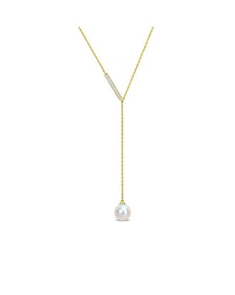 Rina Limor 10K 0.07 Ct. Tw. Diamond & 8-8.5Mmmm Pearl Lariat Necklace