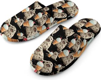 Generic Ice Cream And Seal Mens Cozy Memory Foam Slippers Warm Cotton House Shoes Comfy Slipper for Indoor Outdoor