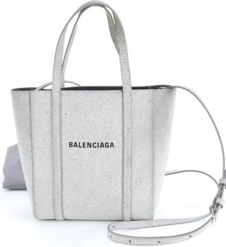 Balenciaga Silver Leather Handbag Shoulder Bag Tote Bag (Pre-Owned)