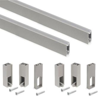 Emuca Lote De 2 Barras Para Armario Luxe De Longitud 1.15m Con Soportes, Aluminio Y Pl&aacute;stico, Pintado Color Gris Piedra - Emuca