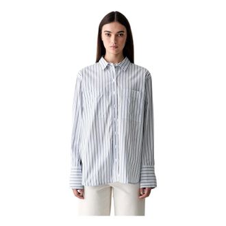 Barbour Overhemden, Dames, Blauw, L, Katoen, Fawley Gestreepte Relaxed Shirt