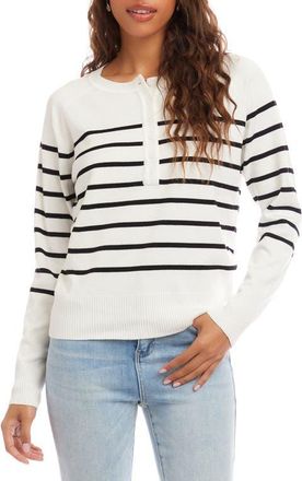 Karen Kane Stripe Henley Sweater in Off White/Black at Nordstrom, Size X-Small
