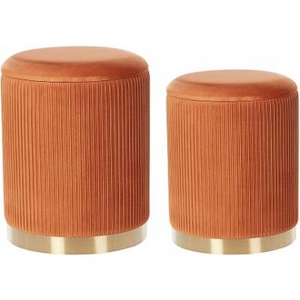 Beliani Set di 2 Pouf Contenitore Moderni in Poliestere Arancione Base Oro Miramar