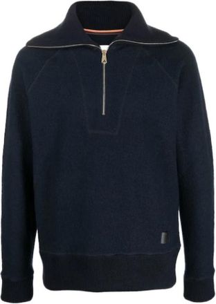 Paul Smith Handgemaakt wollen trainingsshirt met halve rits - Heren - Sweatshirts - Blauw - M - Wol - Hoodies & sweatvesten