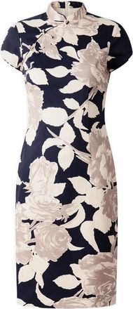 Shanghai Tang Abito midi con stampa rose - Nero