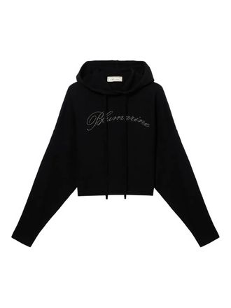 Blumarine rhinestone-embellishment hoodie - women - Wool/glass - M - Black