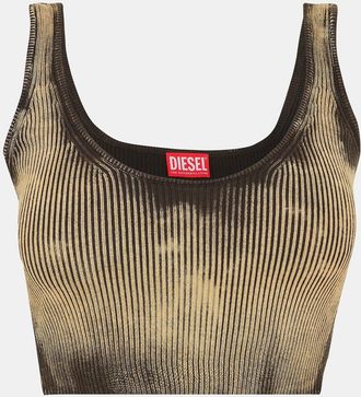 Diesel Womens Deidra Slim Fit Cropped Lettering Tank in Black+Beige - Black/Brown - Size 14 UK