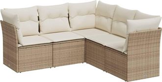 vidaXL Juego De Sof&aacute;s Jard&iacute;n Con Cojines 5 Pzas Rat&aacute;n Sint&eacute;tico Beige Vidaxl