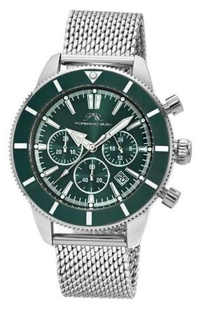 Porsamo Bleu Brandon Chronograph Mesh Strap Watch, 44mm in Silver/green at Nordstrom Rack