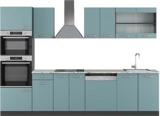 Vicco Mueble De Cocina R-line, Gris Azulado/antracita, 300 Cm Con Armario Alto, Et M&aacute;rmol