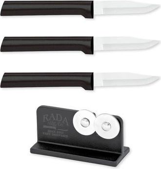 Rada Cutlery 2.5-Inch Peeling Paring Knife Set of 3 & Quick Edge Knife Sharpener in Black at Nordstrom