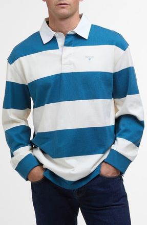 Barbour Broome Stripe Cotton Rugby Shirt in Midnight at Nordstrom, Size Xxx-Large