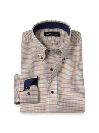 Paul Fredrick Non-iron Cotton Check Dress Shirt With Contrast Trim