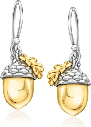 Ross-Simons Sterling Silver and 18kt Gold Over Sterling Acorn Drop Earrings