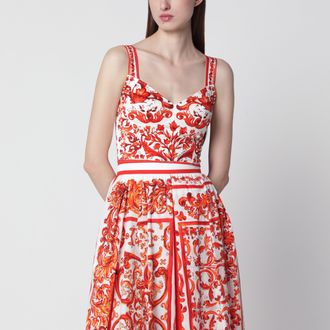 Dolce & Gabbana Top bustier in charmeuse con stampa Maiolica arancione