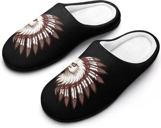 Generic Bald Ea-gleS Native US Indian Mens Slippers Comfortable And Non-slip Cotton Slipper Shoe for House