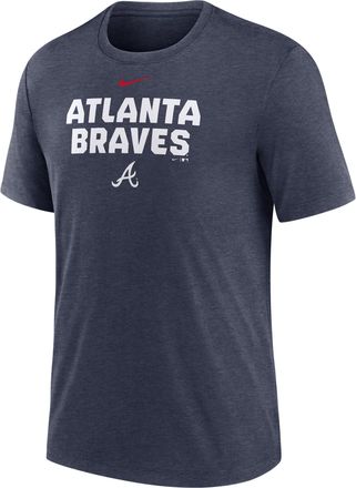 Nike Atlanta Braves Stacked Nike Mens MLB T-Shirt in Blue | NJFDEX52AW-NKP