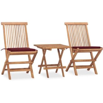 vidaXL Set Comedor De Jard&iacute;n Plegable 3 Piezas Madera De Teca Cojines Vidaxl