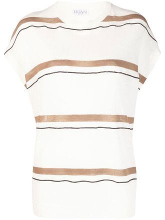 Brunello Cucinelli Top a righe - Bianco