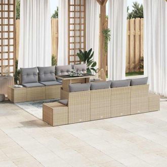 vidaXL Conjunto De Sof&aacute; De Jard&iacute;n Con Coj&iacute;n 7 Pcs Beige, Gris Claro Vidaxl