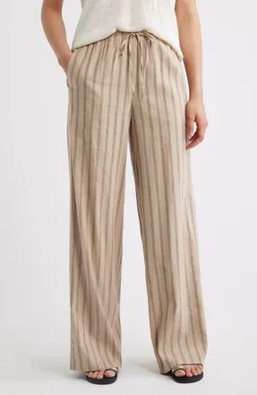Nordstrom Linen Blend Drawstring Pants in Tan- Black Sonjay Stripe at Nordstrom, Size Medium