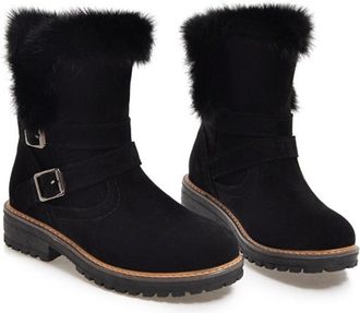 Generic Womens Mid Calf Winter Boots Warm Faux Lined Slip On Thick Sole Boots Cold Weather Outdoor Footwear Waterproof Snow Booties(Black, 5.5)