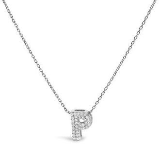 House of Brilliance 10K Gold Diamond Accent A-Z Initial Bubble Pendant Necklace in White | P at Nordstrom