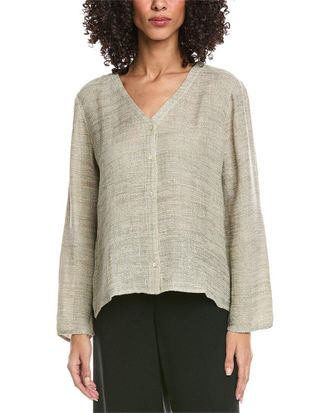 Eileen Fisher V-Neck Linen-Blend Shirt