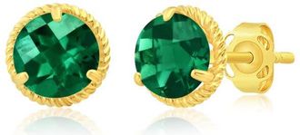 MAX + STONE 14k Yellow or White Gold 6mm Roped Halo Gemstone Round Stud Earrings