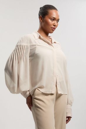 Karen Millen Womens Plus Size Hotfix Studded Long Sleeve Woven Shirt - White - Size 22 UK