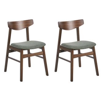 Beliani Conjunto De 2 Sillas De Comedor Retro Sin Reposabrazos Asiento De Tela Verde Estructura De Madera Marr&oacute;n Oscuro Smiley