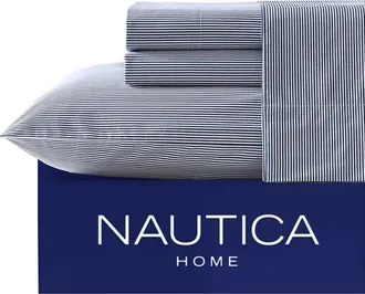 Nautica 200 Thread Count Penny Pinstripe 100% Cotton Percale Sheet Set