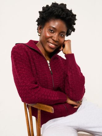 Fat Face FatFace Casey Burgundy Red Zip Through Funnel Neck