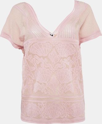 M Missoni Pink Seashell Pattern Lurex Knit V-Neck Top