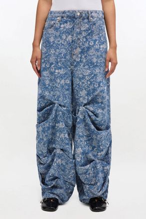 Ganni Blue Draped Jeans in Tapestry - Size 24 Organic Cotton