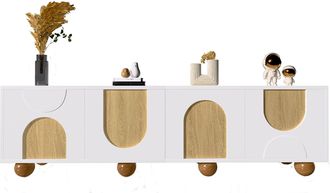 STILVORA Mueble De Tv Con 4 Puertas Y 4 Compartimentos, Estilo Moderno, En Mdf, 175&times;38&times;50 Cm, Natural Y Blanco