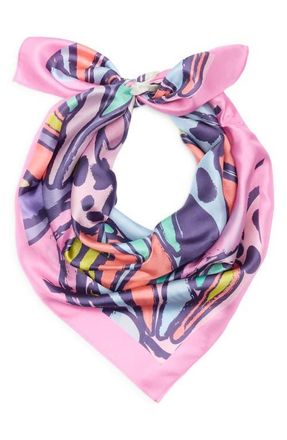 Kurt Geiger Butterflies Silk Twill Square Scarf in Pink at Nordstrom