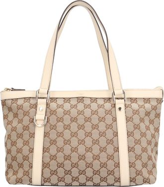 Gucci Abbey Beige Gg Canvas Handbag Tote Bag (Pre-Owned)