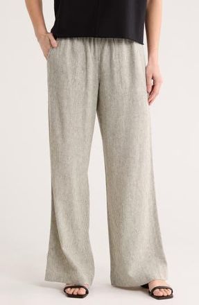 Caslon Yarn Dye Linen Blend Pants in Olive- Ivory Ticking Stripe at Nordstrom Rack, Size X-Large