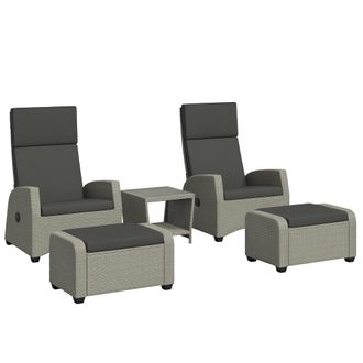 OUTSUNNY 5 PCs Rattan Garden Furniture Set with Reclining Chairs - Grey | TJ Hughes