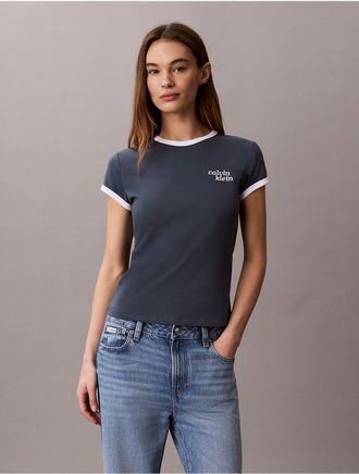 Calvin Klein Jeans Calvin Klein Womens 1989 Logo Slim Ringer Tee - Open Blue - XL
